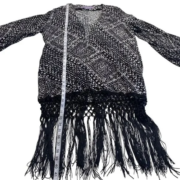 Boom Boom Jeans Abstract Print Macrame Fringe Open Front Cardigan Cover-Up L/XL - Picture 8 of 13